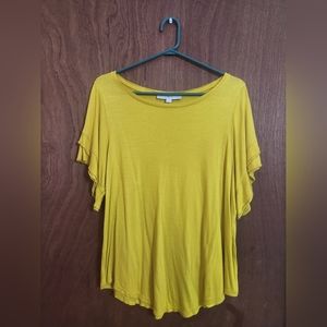LOFT YELLOW MUSTARD TOP SHORTS SLEEVES SIZE M 100% RAYON